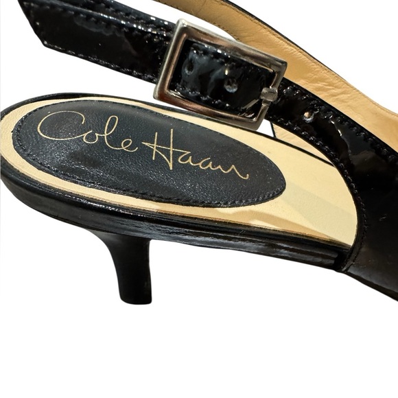 Cole Haun Glossy Black Slingback Heels with Peep Toe Size 8.5 B Patent Luxury - Picture 5 of 10